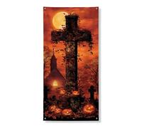 Bannière décorative pour porte de cimetière d'Halloween - Motif citrouille effrayante - Décoration d'intérieur et d'extérieur - Fournitures de festival d'automne - 91,4 x 183 cm