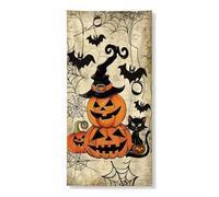 Bannière décorative pour porte de citrouille d'Halloween, motif chat effrayant et chauve-souris, décoration d'automne, intérieur ou extérieur, maison hantée, fournitures de fête 91,4 x 183 cm