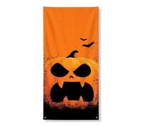 Bannière décorative pour porte de citrouille d'Halloween, motif effrayant Jack-o'-Lantern pour décoration de vacances d'automne, toile de fond de maison hantée pour intérieur et extérieur, 91,4 x 183