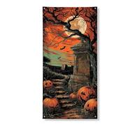 Bannière décorative pour porte de citrouille d'Halloween, scène effrayante de cimetière d'automne, fournitures de fête d'Halloween pour intérieur et extérieur, 91,4 x 183 cm