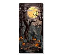 Bannière décorative pour porte de citrouille d'Halloween, scène effrayante de cimetière, décoration de porte d'entrée, fournitures de festival d'automne pour intérieur et extérieur, 91,4 x 183 cm