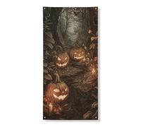 Bannière décorative pour porte de citrouille d'Halloween, style forêt d'automne effrayante, décoration d'intérieur et d'extérieur 91,4 x 183 cm
