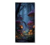 Bannière décorative pour porte de citrouille d'Halloween, style forêt enchantée, thème nuit effrayante, décoration d'intérieur et d'extérieur pour festival d'automne 91,4 x 183 cm