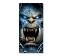 Bannière décorative pour porte de créature de glace féroce, motif monstre fantastique foncé pour fête d'Halloween, décoration intérieure et extérieure 91,4 x 183 cm