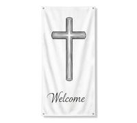 Bannière décorative pour porte de croix chrétienne, symbole religieux élégant, panneau de bienvenue pour entrée de maison, intérieur ou extérieur, église, décoration de vacances 91,4 x 183 cm