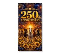 Bannière décorative pour porte de défilé de chevaux, paysage de coucher de soleil doré, décoration de célébration intérieure et extérieure, fournitures de vacances pour 250e anniversaire de mariage