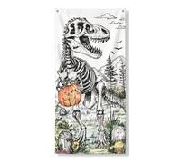 Bannière décorative pour porte de dinosaure d'Halloween, squelette effrayant avec citrouille, décoration d'intérieur et d'extérieur pour festival d'automne 91,4 x 183 cm