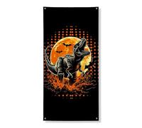 Bannière décorative pour porte de dinosaure d'Halloween, squelette effrayant, fond lune, fournitures de fête d'Halloween pour intérieur et extérieur, 91,4 x 182,9 cm