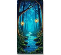 Bannière décorative pour porte de forêt enchanteresse, lanternes mystiques et ruisseau, décoration extérieure, intérieur ou extérieur, festival d'automne, fournitures de vacances 91,4 x 183 cm