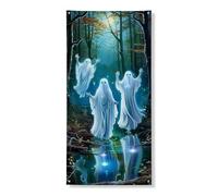 Bannière décorative pour porte de forêt fantôme, esprits éthérés effrayants pour Halloween, intérieur ou extérieur, fournitures de festival d'automne 91,4 x 183 cm