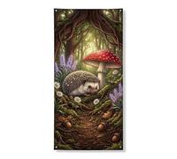 Bannière décorative pour porte de hérisson de forêt - Scène naturelle fantaisiste - Automne - Décoration d'intérieur et d'extérieur - Fournitures de fête saisonnières - 91,4 x 183 cm