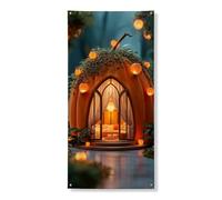 Bannière décorative pour porte de maison citrouille - Motif de conte de fées d'automne - Décoration d'Halloween - 91,4 x 183 cm