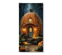 Bannière décorative pour porte de maison de citrouille d'Halloween, style de conte de fées fantaisie, décoration de porte d'entrée festive d'automne, fournitures de vacances saisonnières intérieures