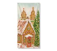 Bannière décorative pour porte de maison en pain d'épices, thème festif du pays des merveilles d'hiver, vacances de Noël, décoration intérieure et extérieure 91,4 x 183 cm