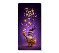 Bannière décorative pour porte de nain d'Halloween - Joli design violet pour intérieur et extérieur - 91,4 x 183 cm