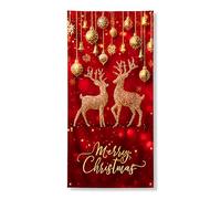 Bannière décorative pour porte de Noël avec renne - Décoration de vacances scintillante - Fournitures de fond pour intérieur et extérieur - 91,4 x 183 cm