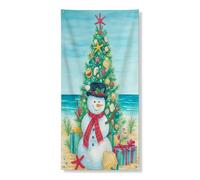 Bannière décorative pour porte de Noël, bonhomme de neige et arbre de Noël, décoration de vacances côtières, toile de fond nautique intérieure ou extérieure, 91,4 x 183 cm