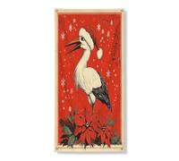 Bannière décorative pour porte de Noël, motif cigogne, poinsettia rouge vintage, décoration de vacances, décoration d'intérieur ou d'extérieur, toile de fond festive, 91,4 x 183 cm