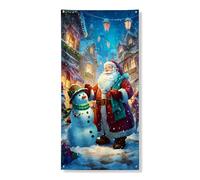 Bannière décorative pour porte de Noël, Père Noël, bonhomme de neige, décoration festive au pays des merveilles d'hiver, toile de fond saisonnière pour intérieur et extérieur, 91,4 x 183 cm