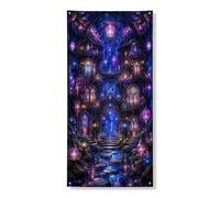 Bannière décorative pour porte de nuit magique - Lanternes château enchanté - Décoration d'intérieur et d'extérieur - Fournitures de vacances - 91,4 x 183 cm