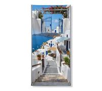 Bannière décorative pour porte de paysage méditerranéen, architecture blanche côtière, décoration extérieure, toile de fond de fête sur le thème de la plage d'été, 91,4 x 183 cm