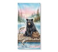 Bannière décorative pour porte de pêche motif ours noir, décoration extérieure sur le thème de la faune sauvage, toile de fond rustique d'été à suspendre, fournitures de festival 91,4 x 183 cm