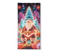 Bannière décorative pour porte de Père Noël - Scène de Noël colorée - Décoration de vacances pour intérieur et extérieur - Fournitures de célébration d'hiver - 91,4 x 183 cm