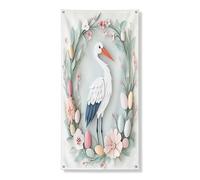 Bannière décorative pour porte de printemps, Pâques, cigognes, oiseaux, couronnes florales, œufs, couverture de porte d'entrée, décoration de fond pour intérieur et extérieur, panneau de porche 91,4 x