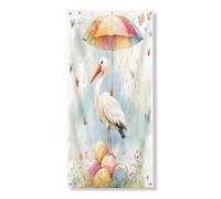 Bannière décorative pour porte de printemps, Pâques, cigognes, oiseaux, parapluie, œufs, couverture de porte d'entrée, décoration de fond, fournitures de fond pour intérieur et extérieur, 91,4 x 183