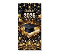 Bannière décorative pour porte de remise de diplôme - Élégante toile de fond noire et dorée - Fournitures de fête d'intérieur et d'extérieur - 91,4 x 183 cm