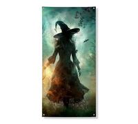 Bannière décorative pour porte de sorcière d'Halloween, style forêt enchantée, décoration festive d'automne, 91,4 x 183 cm