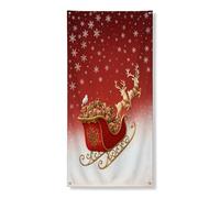 Bannière décorative pour porte de traîneau de Noël, flocons de neige rouges et renne, décoration de vacances, fournitures de fête d'hiver pour intérieur et extérieur, 91,4 x 183 cm