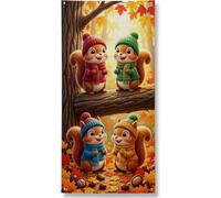 Bannière décorative pour porte d'écureuil d'automne, animaux de la forêt de dessin animé, décoration d'automne, intérieur et extérieur, saison des récoltes, fournitures de vacances 91,4 x 183 cm