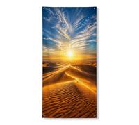 Bannière décorative pour porte d'entrée avec coucher de soleil dans le désert, sable doré vif et horizon, décoration de porte d'entrée, intérieur ou extérieur, toile de fond à suspendre pour festival