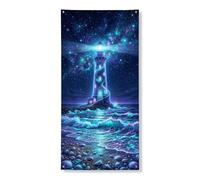 Bannière décorative pour porte d'entrée avec phare, vagues mystiques de l'océan, étoiles, décoration de porte d'entrée, décoration d'intérieur ou d'extérieur, toile de fond à suspendre pour festival