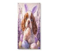 Bannière décorative pour porte d'entrée Cavalier King Charles Spaniel de Pâques, jolis œufs de lavande, décoration de fond pour porte d'entrée, intérieur et extérieur, panneau de porche 91,4 x 182,9