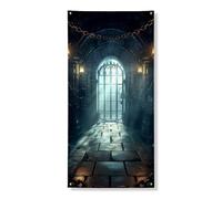 Bannière décorative pour porte d'entrée - Château gothique - Scène mystérieuse de donjon sombre - Décoration de porte d'entrée - Pour intérieur ou extérieur - Décoration d'Halloween à suspendre