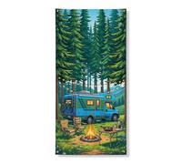 Bannière décorative pour porte d'entrée de camping, paysage rustique de forêt pour camping-car, décoration de porte d'entrée, toile de fond à suspendre en plein air, 91,4 x 183 cm