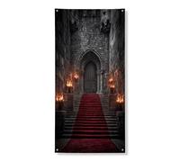 Bannière décorative pour porte d'entrée de château médiéval, scène d'escalier gothique, décoration de porte d'entrée, fournitures de fête d'Halloween pour intérieur ou extérieur, 91,4 x 183 cm