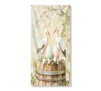 Bannière décorative pour porte d'entrée de printemps, cigognes et oiseaux, œufs floraux en bois, décoration de fond de porte d'entrée, fournitures de fond pour intérieur et extérieur, 91,4 x 183 cm