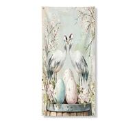 Bannière décorative pour porte d'entrée de printemps, Pâques, grues, oiseaux, œufs floraux en bois, décoration de fond pour porte d'entrée, intérieur et extérieur, panneau de porche, 91,4 x 183 cm