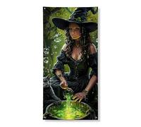 Bannière décorative pour porte d'entrée de style gothique avec bulles vertes enchantées pour Halloween, festival, vacances, 91,4 x 183 cm