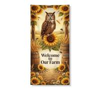 Bannière décorative pour porte d'entrée de style rustique en forme de chouette - Tournesol - Style vintage - Pour intérieur et extérieur - Fournitures de festival de récolte d'automne - 91,4 x 183 cm