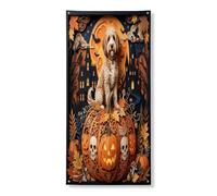 Bannière décorative pour porte d'entrée d'Halloween avec labradoodle - Décoration de porte d'entrée pour intérieur et extérieur - 91,4 x 183 cm