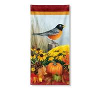 Bannière décorative pour porte d'entrée d'oiseau d'automne, rouge-gorge orange rustique, décoration de porte d'entrée, intérieur ou extérieur, fournitures de festival de récolte d'automne 91,4 x 183