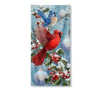 Bannière décorative pour porte d'entrée d'oiseaux d'hiver, geai bleu coloré et cardinal, décoration de porte d'entrée, fournitures saisonnières pour intérieur et extérieur, 91,4 x 183 cm