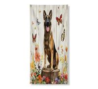 Bannière décorative pour porte d'entrée en forme de chien malinois belge printanier, souche en bois floral, décoration de fond pour intérieur et extérieur, pour animaux domestiques, 91,4 x 183 cm