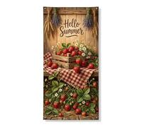 Bannière décorative pour porte d'entrée en forme de fraises d'été, décoration de porte d'entrée rustique pour intérieur ou extérieur, toile de fond saisonnière à suspendre, fournitures de festival