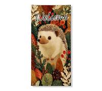 Bannière décorative pour porte d'entrée en forme de hérisson - Illustration de la nature fantastique - Décoration de porte d'entrée saisonnière - Intérieur ou extérieur - Toile de fond à suspendre