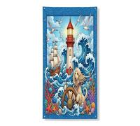 Bannière décorative pour porte d'entrée en forme de lévrier afghan, phare nautique, décoration de fond pour intérieur et extérieur pour animaux domestiques, 91,4 x 183 cm